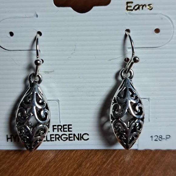 Silver Filigree Drop Earrings for Sensitive Ears - Picture 3 of 3